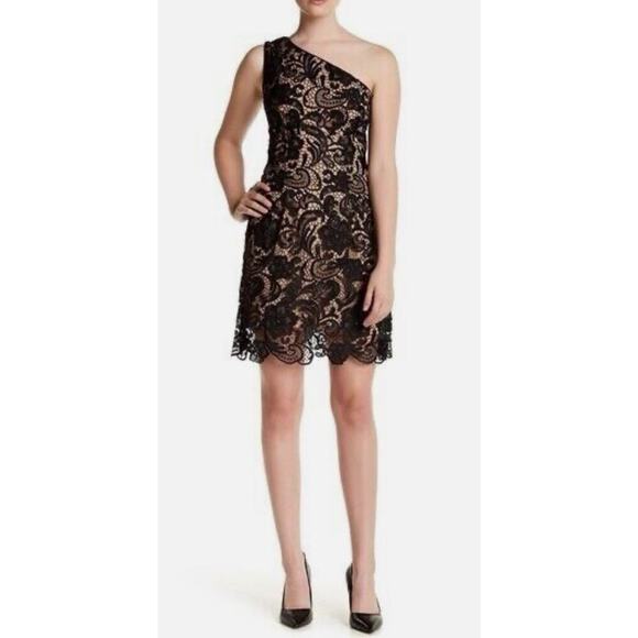 Dress The Population Isabella One-Shoulder Lace Sheath Dress Black Medium Party - Picture 1 of 14